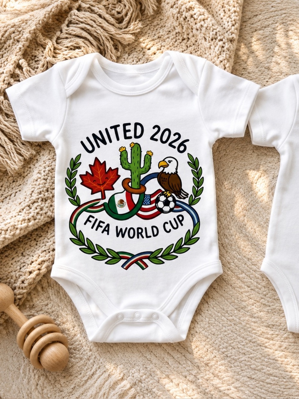 White FIFA World Cup 2026 Baby Onesie Set with Red Number